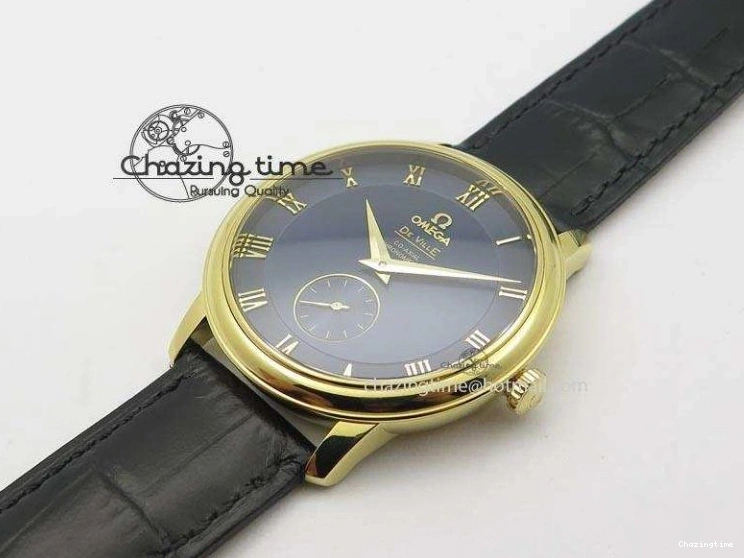 0207 De Ville MK 1:1 Best Edition YG Blue Dial On Black Leather Asian Seagull T1701 (Sec@6) Upgraded 8234